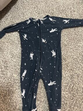 Navy Astronaut Print Kids Zip-Up Footie